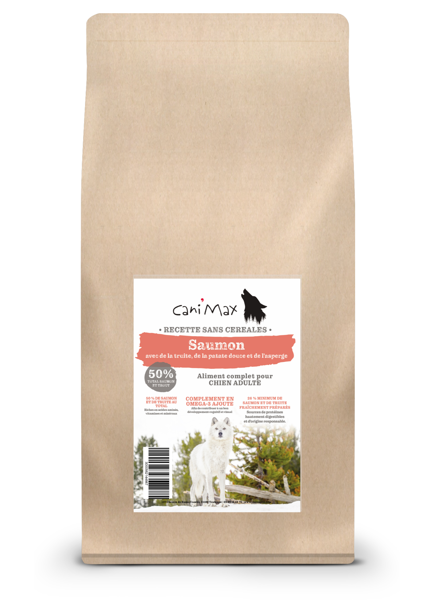 Cani'Max Sans Céréales - Chien Adulte - Toutes races - Saumon truite patate asperge