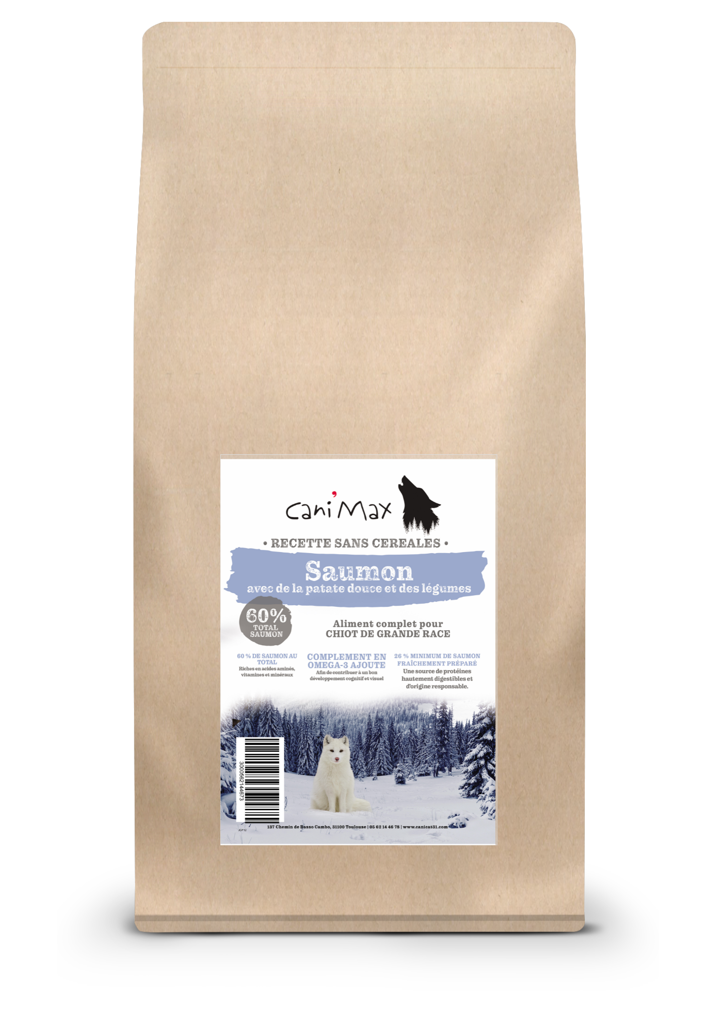 Cani'Max Sans Céréales - Chiot - Grandes races - Saumon et patate douce