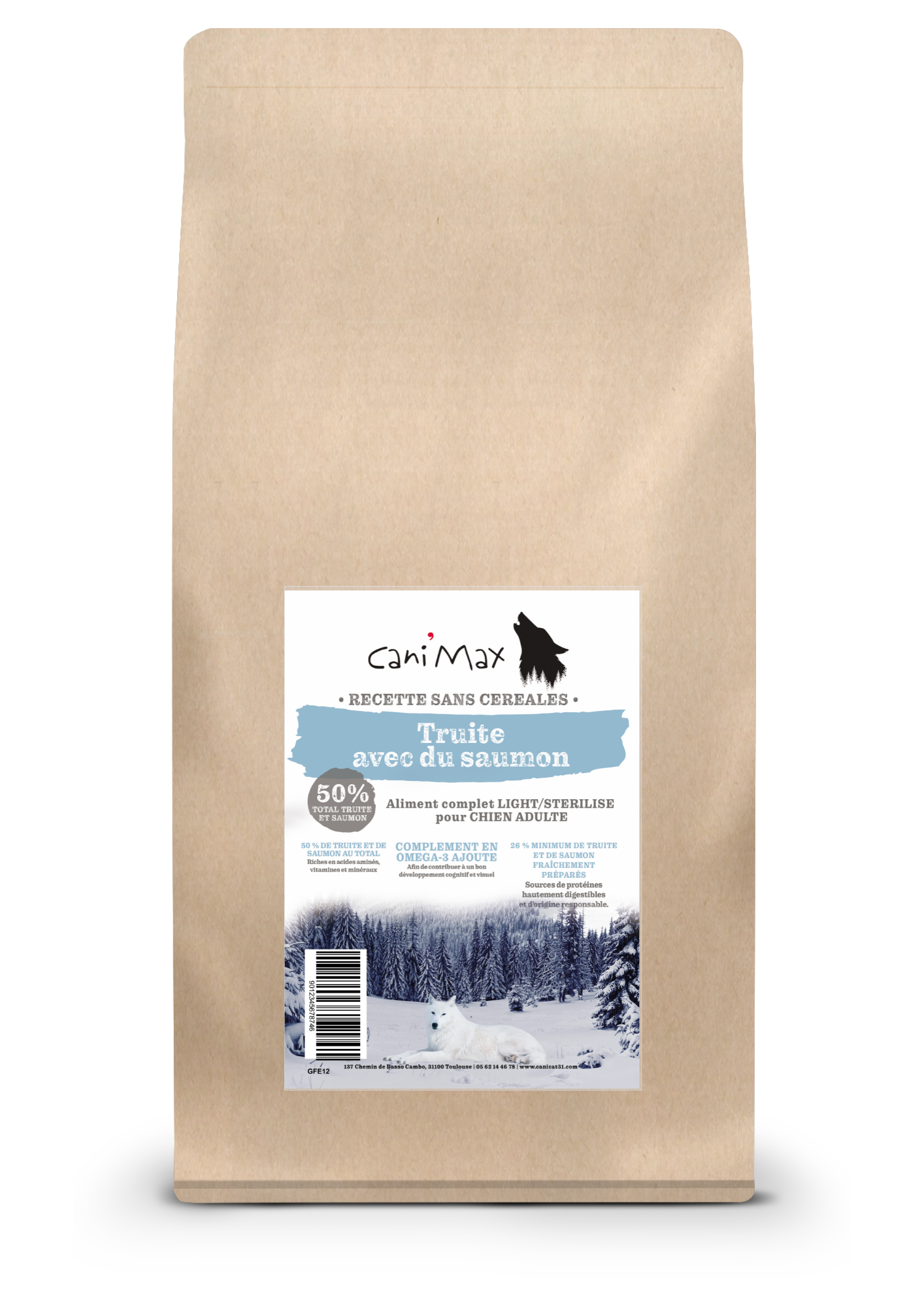 Cani'Max Sans Céréales - Chien Adulte - Light/Stérilisé - Toutes races - Truite et Saumon