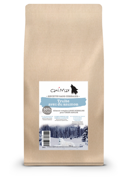 Cani'Max Sans Céréales - Chien Adulte - Light/Stérilisé - Toutes races - Truite et Saumon
